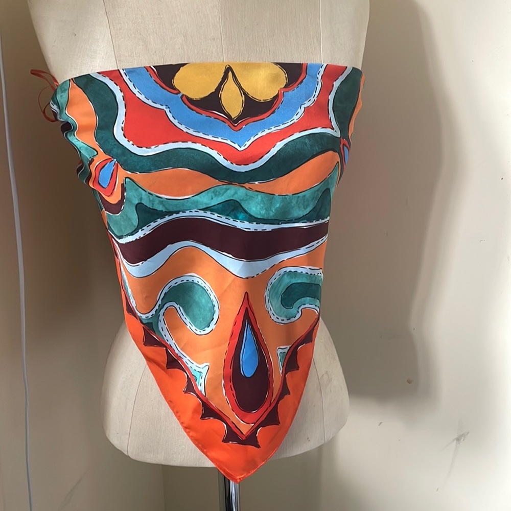 Zara Orange Teal Multicolor Strapless Bandana Top